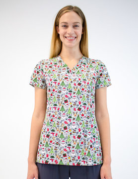 Prints Printed Curved V-Neck Women's Scrub Top 1767-CMC