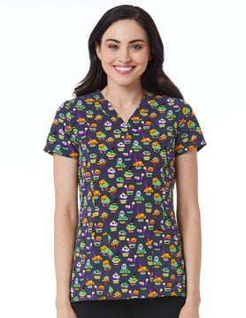 Prints Printed Curved V-Neck Women's Scrub Top 1767-SPT