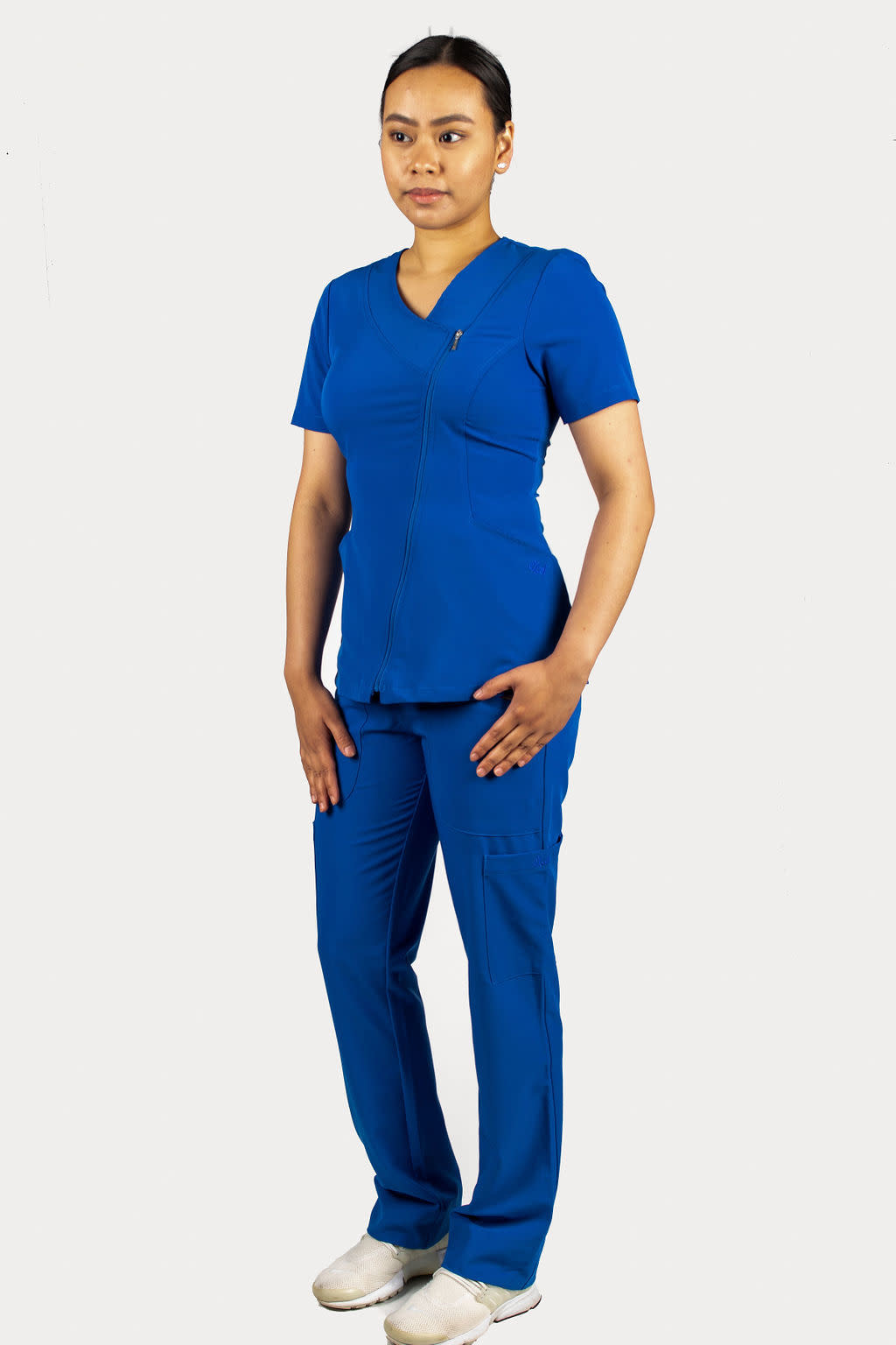 Royal Blue Asymmetrical Full Length Zipper Women's Top 575