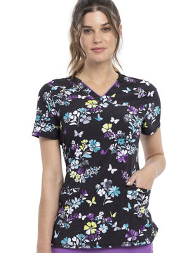 CHEROKEE Butterfly Bouquets V-Neck Print Top CK634 BUBQ