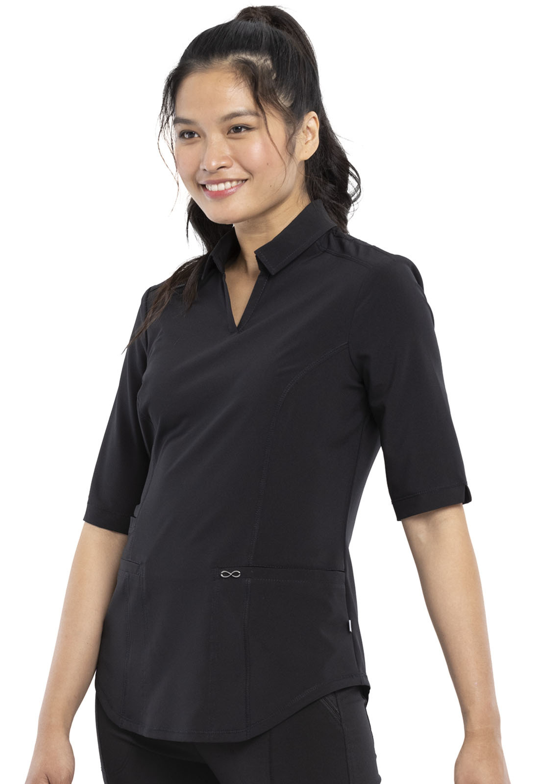 CHEROKEE Black Cherokee Women's Polo Collar Scrub Top CK872A