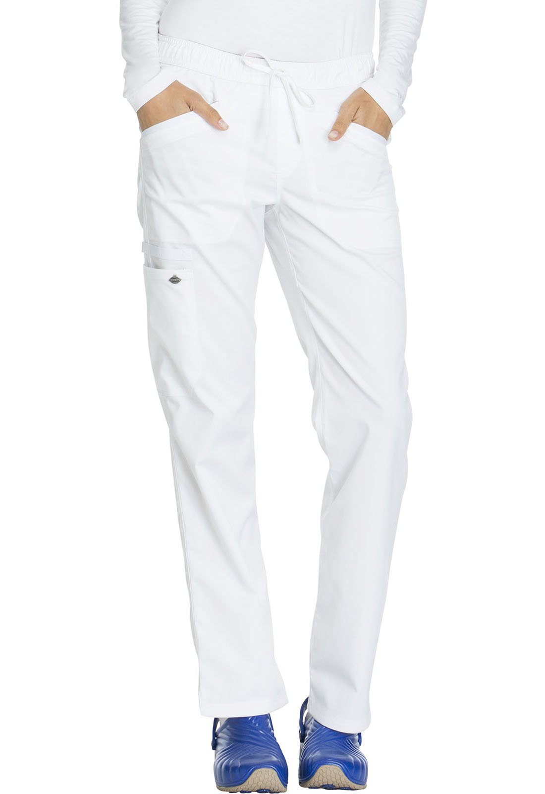 DICKIES White Mid Rise Straight Leg Women's Drawstring Petite Pants DK106P