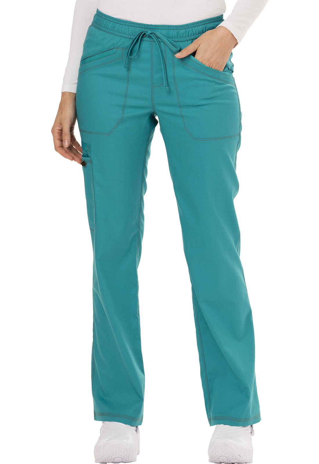 DICKIES Teal Blue Mid Rise Straight Leg Women's Petite Drawstring Pants DK106P