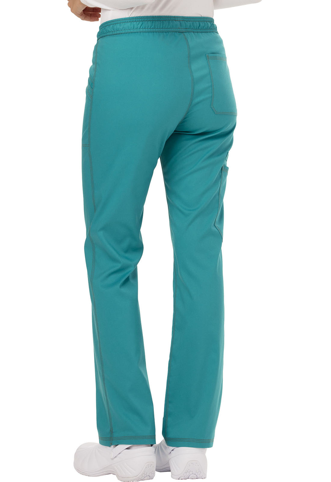 Teal Blue Mid Rise Straight Leg Women's Petite Drawstring Pants DK106P