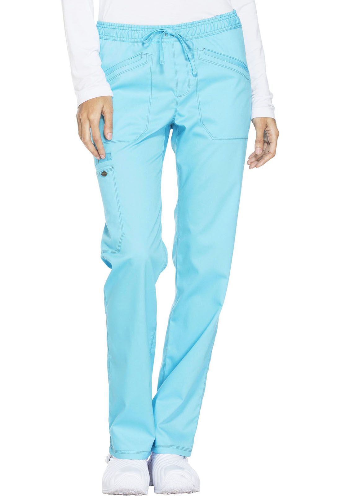 DICKIES Turquoise Mid Rise Straight Leg Women's Petite Drawstring Pants DK106P