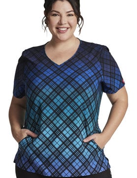 DICKIES Fading Plaid Dickies Women's V-Neck Scrub Top DK853