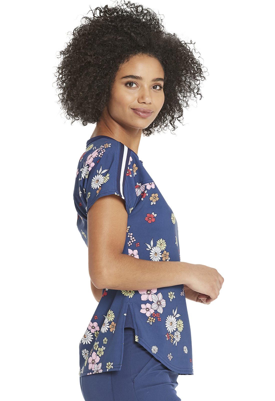 HEART SOUL Heart Soul Round Neck Flirty Flower Print Women's Scrub Top HS831