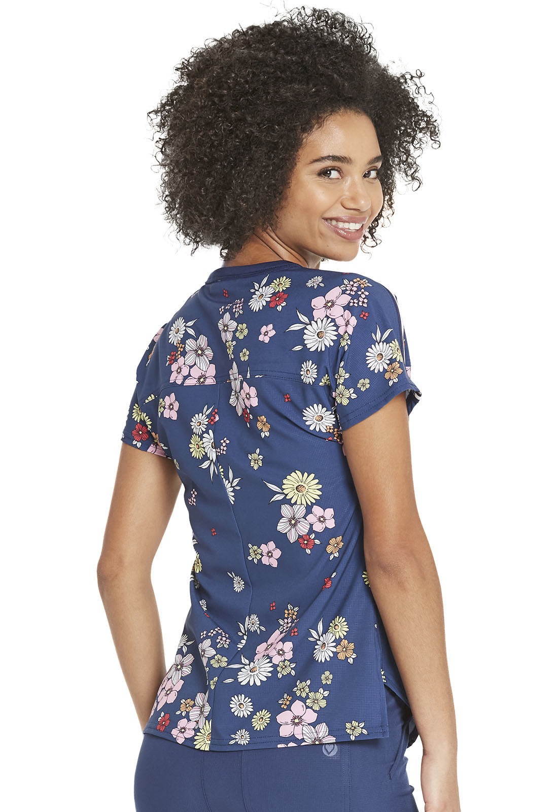 HEART SOUL Heart Soul Round Neck Flirty Flower Print Women's Scrub Top HS831