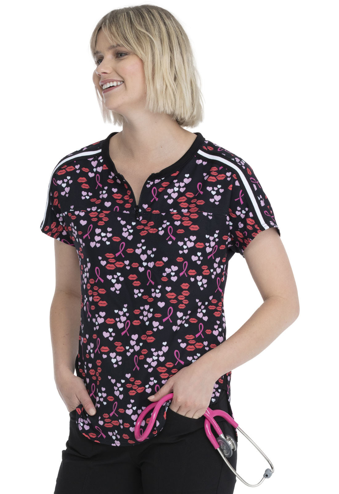 HEART SOUL Loving Hope Print Heart Soul Round Neck Women's Scrub Top LVHP HS831