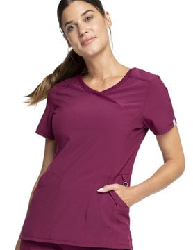 CHEROKEE Cherokee Infinity Wine Women's Mock Wrap Scrub Top 2625A