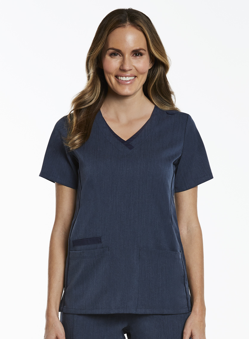 Matrix Pro Heather Navy Contrast Double V-Neck Top 3901