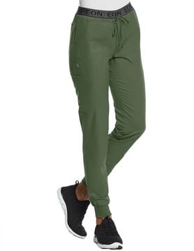 EON Sports Olive Sporty Full Elastic Logo Waist Petite Jogger Pants 7378P