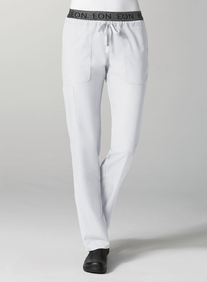 White Embroidered Logo Waistband 7-Pocket Cargo Women's Pant 7348