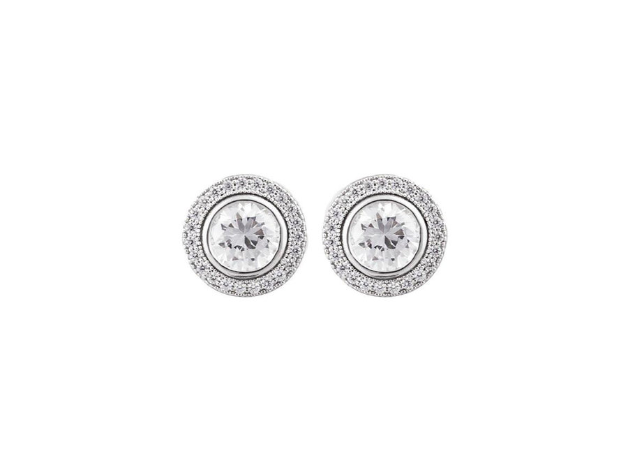 SILVER MICRO PAVE 10MM STUD EARRINGS