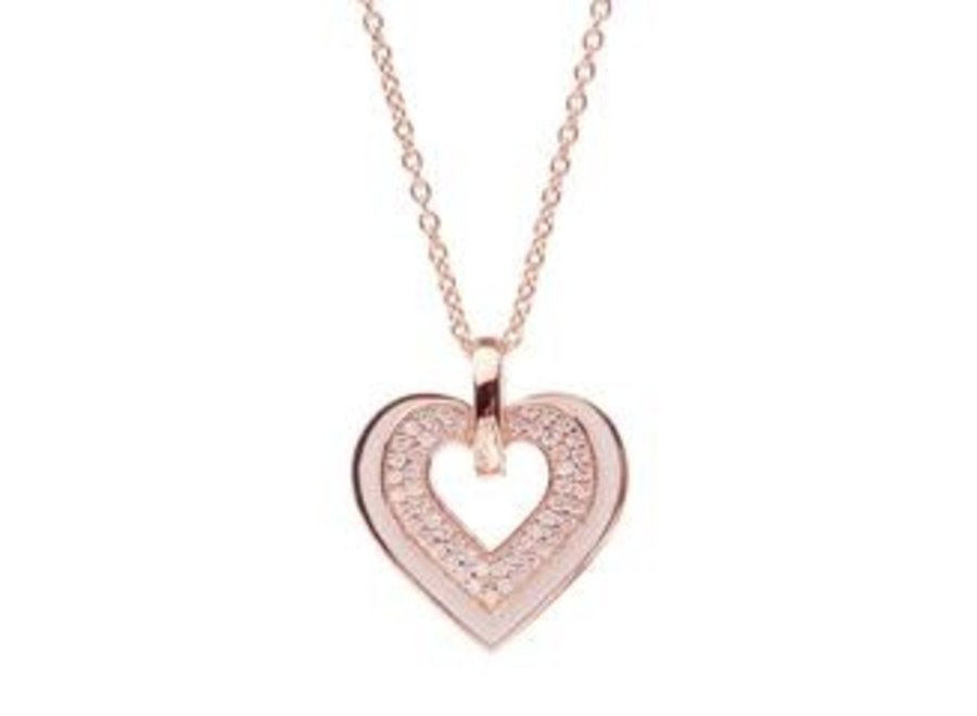 WHITE ENAMEL HEART AND CUBIC ZIRCONIA PENDANT ON ROSE GOLD CHAIN (P5872)
