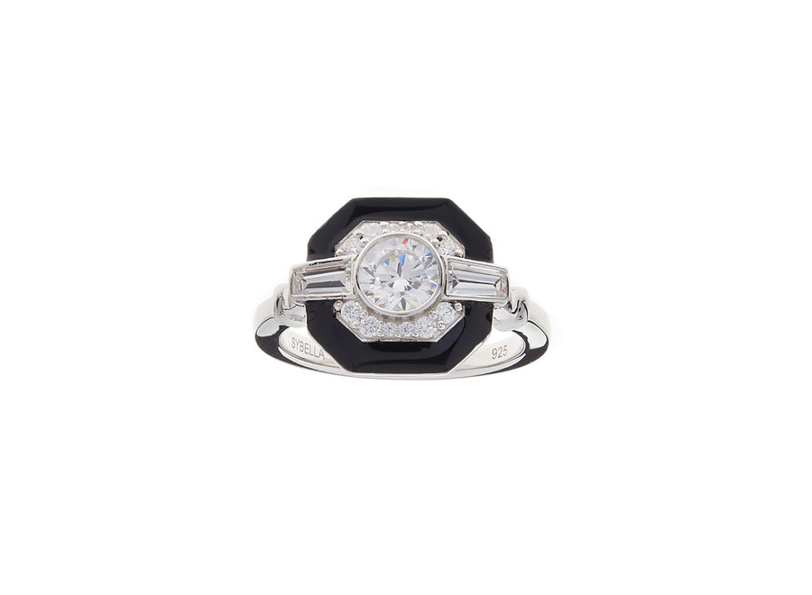 MASON BLACK & CLEAR SQUARE ART DECO RING