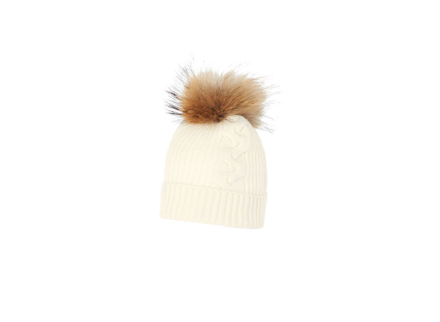 CABLE BEANIE WITH FUR POM POM