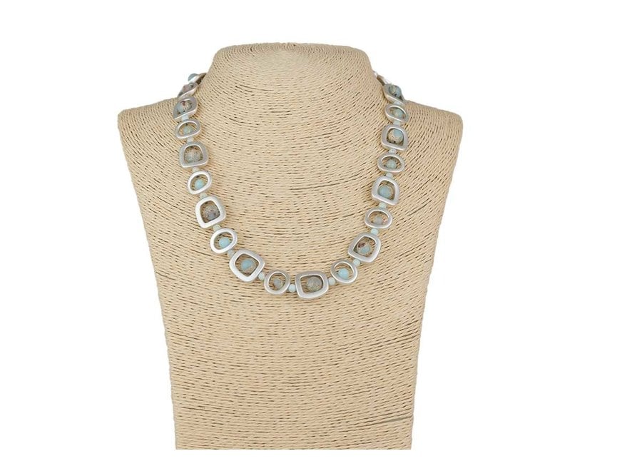 BRUSHED SILVER NECKLACE LIGHT TURQUOISE