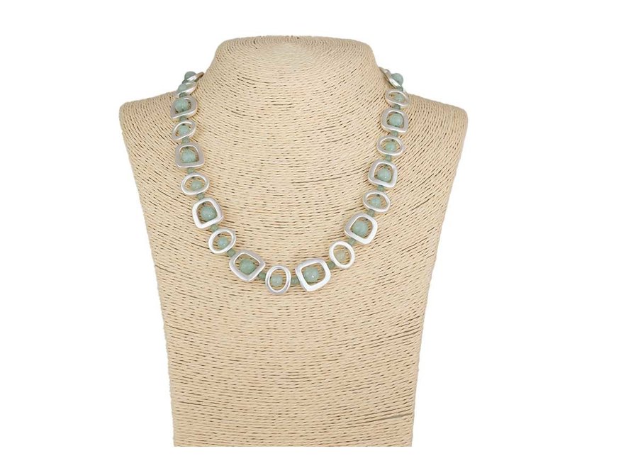 BRUSHED SILVER NECKLACE GREEN AGATE