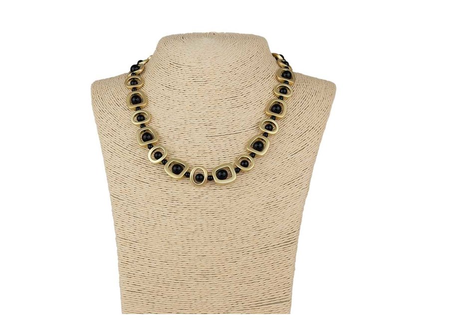 BRUSHED GOLD NECKLACE BLACK AGATE