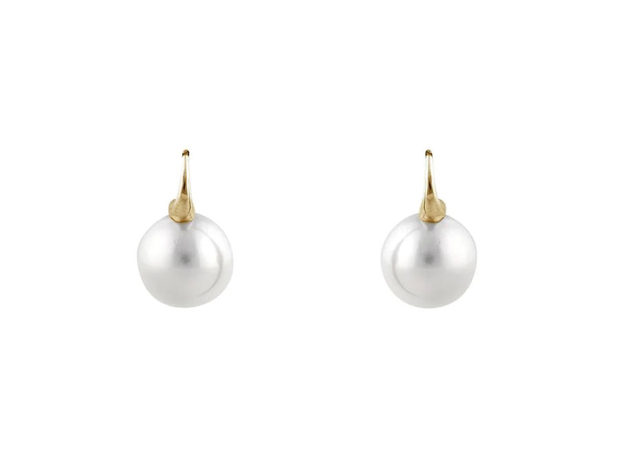 EMILY ROUND PEARL GOLD HOOK EARRINGS 12MM