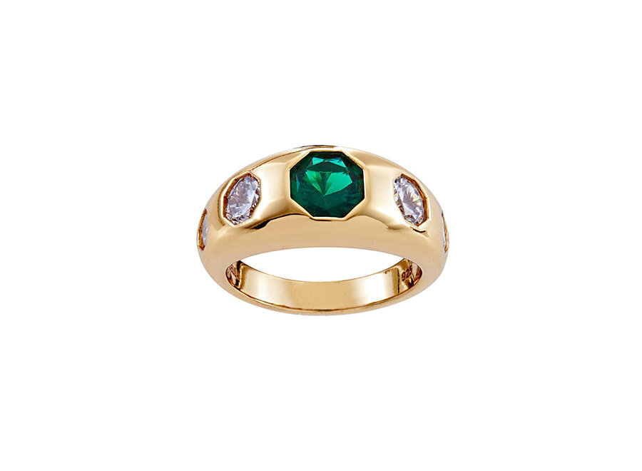 GEORGINA GOLD PLATE, GREEN & WHITE CUBIC ZIRCONIA RING (R2067-G)