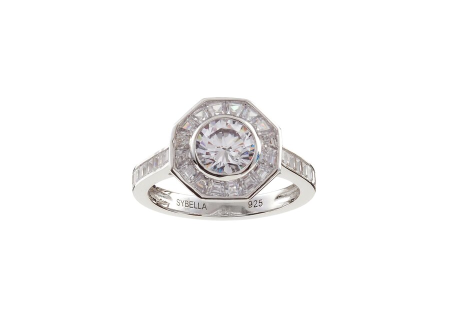 ALLEGRA RHODIUM AND CLEAR CZ ART DECO RING (R18464)