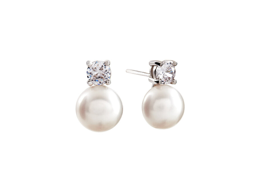 ARIE RHODIUM PLATE, FRESHWATER PEARL & CZ STUD EARRINGS (E530-RH)