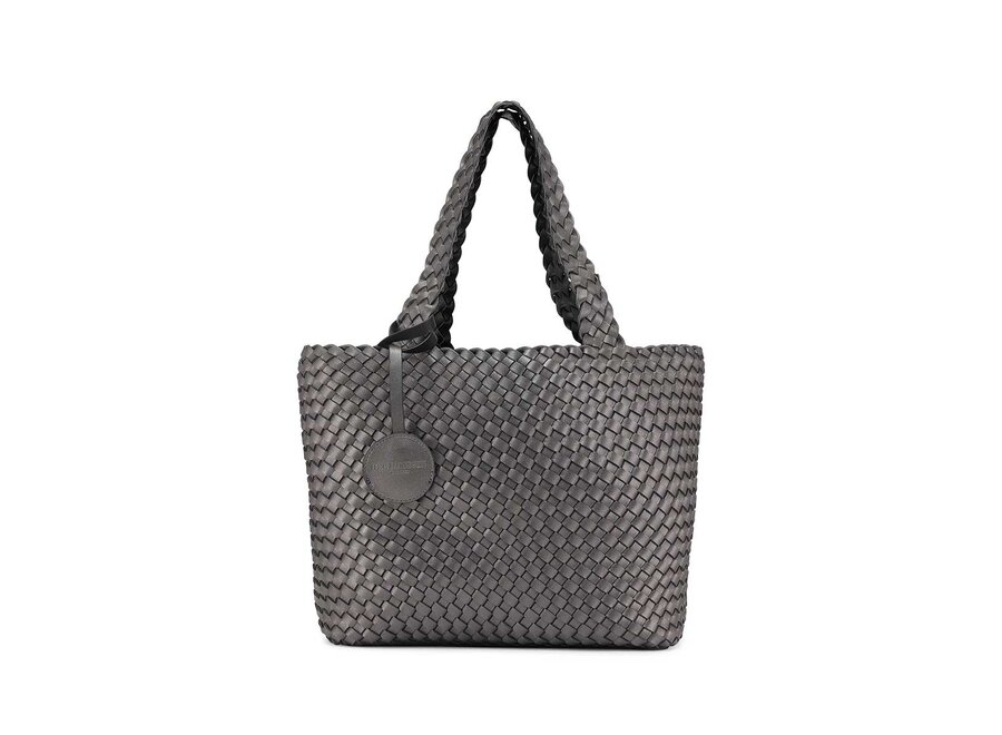 BAG08 REVERSIBLE BRAIDED TOTE BAG BLACK GUN METAL