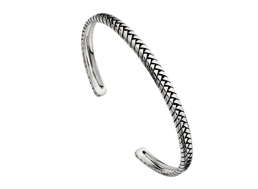 MENS OXIDISED SILVER 5MM WIDE CUFF WITH WOVEN TEXTURE