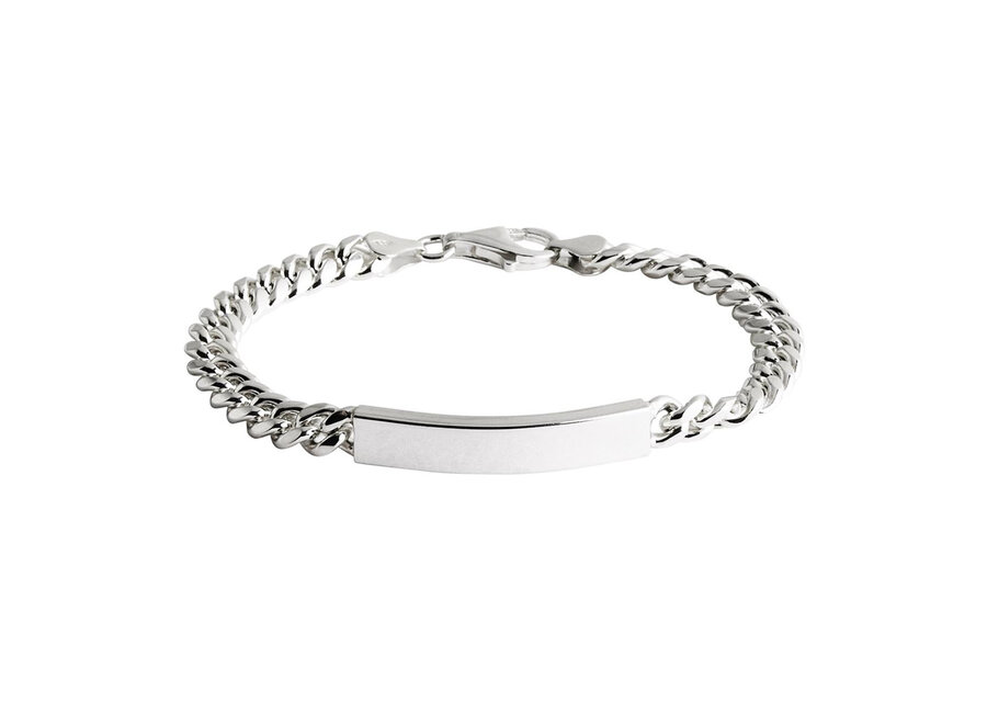 MENS 7MM SOLID SILVER CUBAN CHAIN BRACELET WITH ID PLATE (B9011)