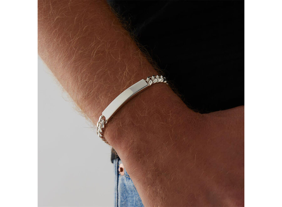 MENS 7MM SOLID SILVER CUBAN CHAIN BRACELET WITH ID PLATE (B9011)