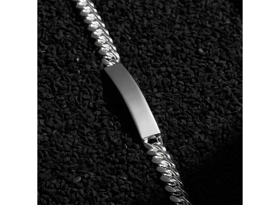 MENS 7MM SOLID SILVER CUBAN CHAIN BRACELET WITH ID PLATE (B9011)