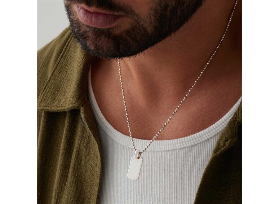 MENS SOLID SILVER DOG TAG WITH BALL CHAIN (N9000)