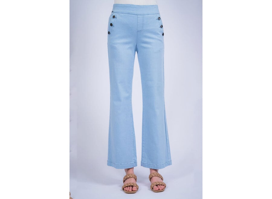 HAMPTON TWILL WIDE LEG TROUSERS BUTTON DETAIL