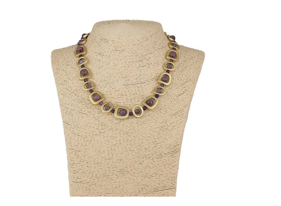BRUSHED GOLD NECKLACE PURPLE AGATE