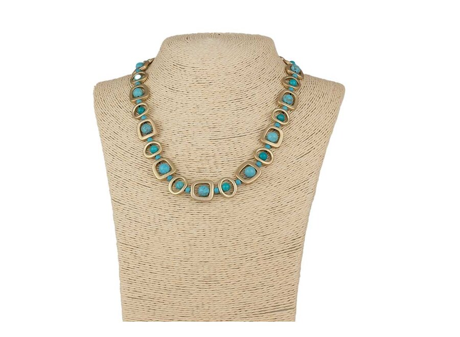 BRUSHED GOLD NECKLACE SEA BLUE TURQUOISE