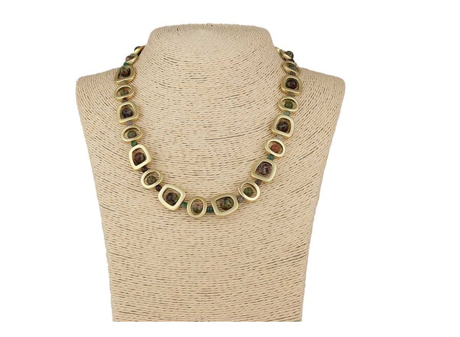 BRUSHED GOLD NECKLACE GARDEN QUARTZITE 46CM (ABLN)