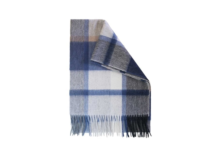 WOVEN PLAID CASHMERE SCARF BLUE  GREY  CREME 171