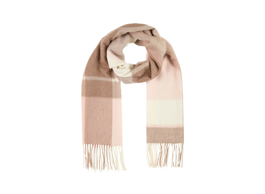 WOVEN PLAID CASHMERE SCARF BROWN PINK CREME 33