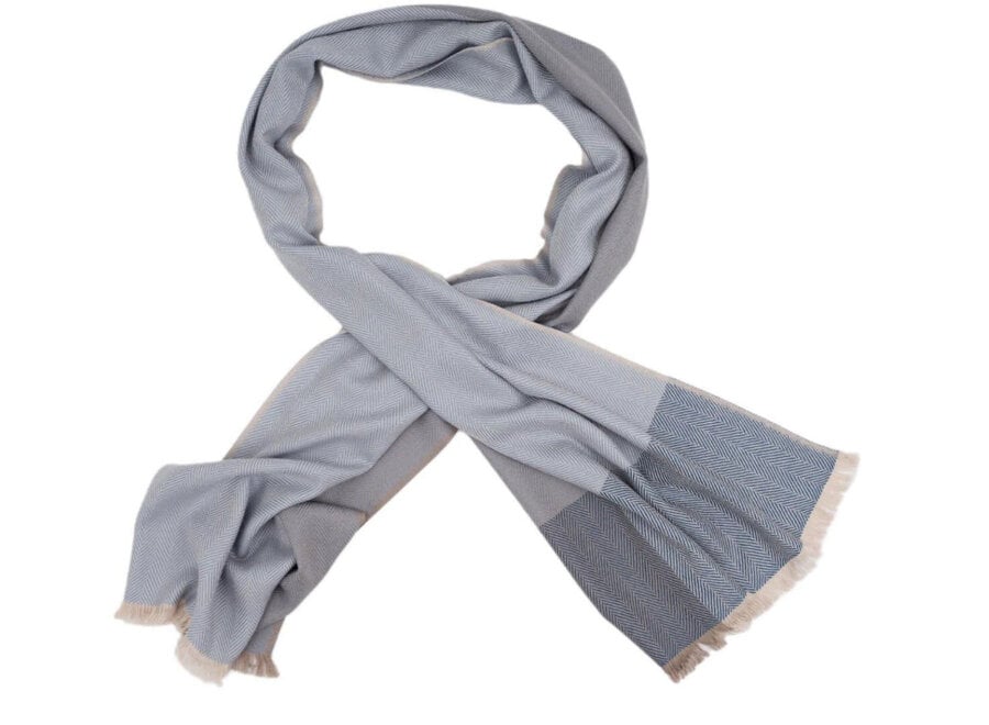 HERRINGBONE BLUE GREY SCARF