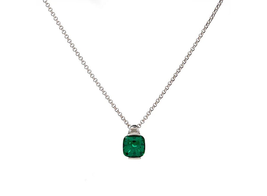 ERIN STERLING SILVER TAPERED CZ & EMERALD GREEN SQUARE NECKLACE