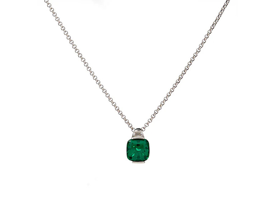 ERIN STERLING SILVER TAPERED CZ & EMERALD GREEN SQUARE NECKLACE (P23-G)