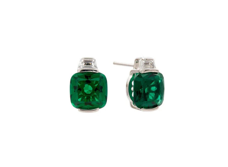 ERIN GREEN SQUARE & CLEAR CZ STUD EARRINGS