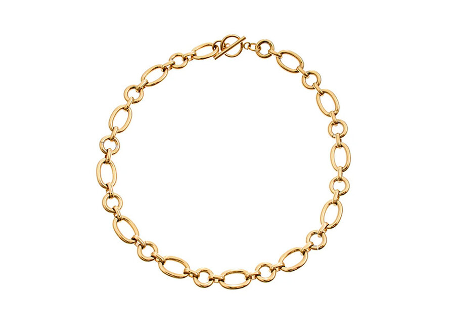 SCARLETT GOLD PLATE STAINLESS STEEL LINK NECKLACE WITH BAR CLOSURE (N73-SS)