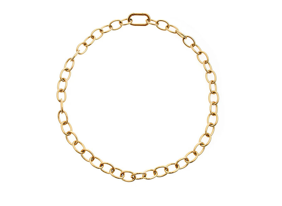 ABIGAIL GOLD PLATE STAINLESS STEEL LINK NECKLACE WITH OVAL LINK CLASP CLOSURE  (N181-SS)