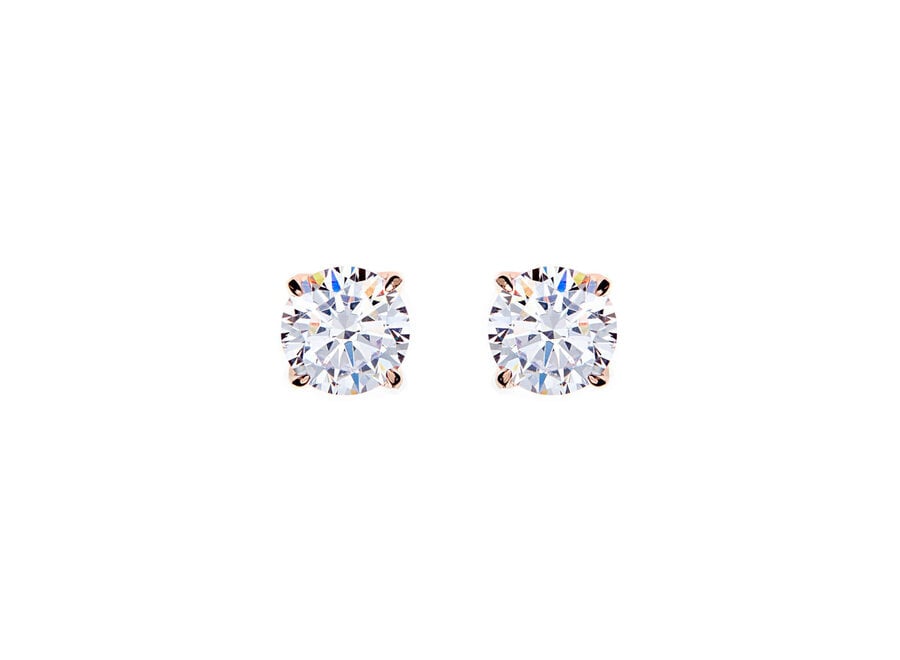 BRILLIANT CLAW-SET CUBIC ZIRCONIA ROSE GOLD STUD EARRINGS