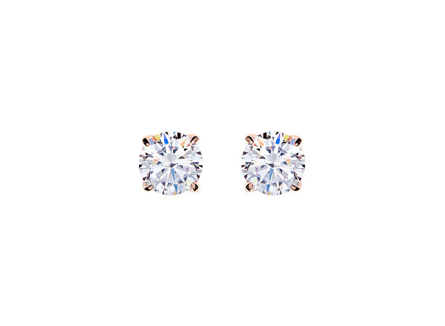 BRILLIANT CLAW-SET CUBIC ZIRCONIA ROSE GOLD STUD EARRINGS (E98-RG)