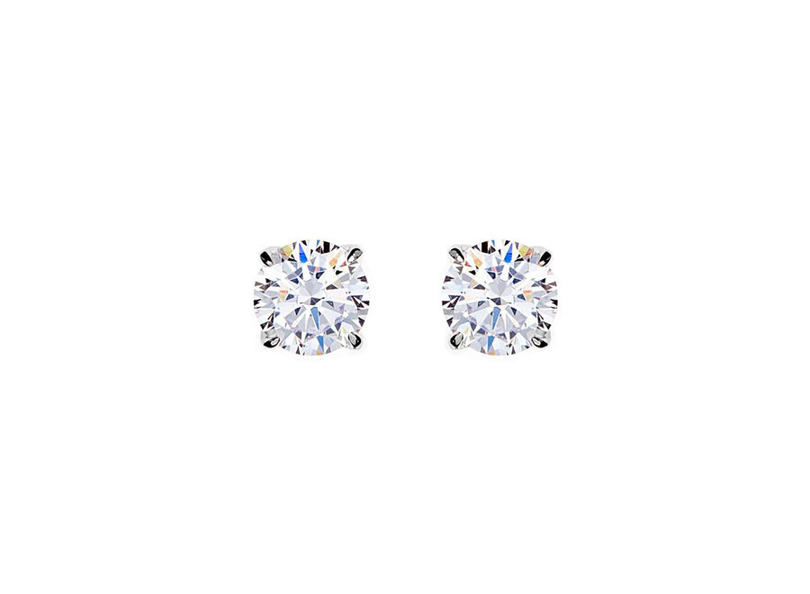 BRILLIANT CLAW-SET CUBIC ZIRCONIA SILVER STUD EARRINGS