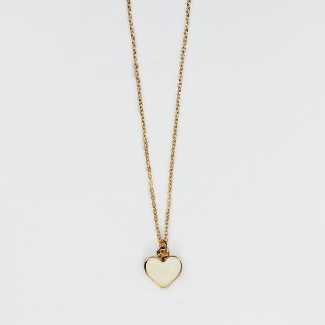 Collier 16" en gold-filled avec petit coeur émaillé blanc (120-211)